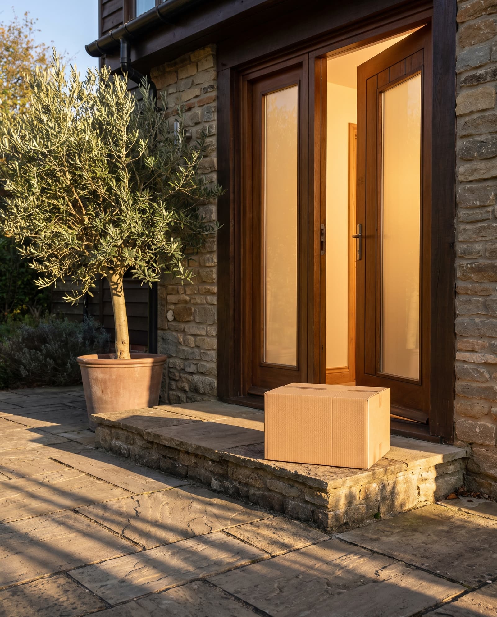 A plain parcel on the doorstep of a home
